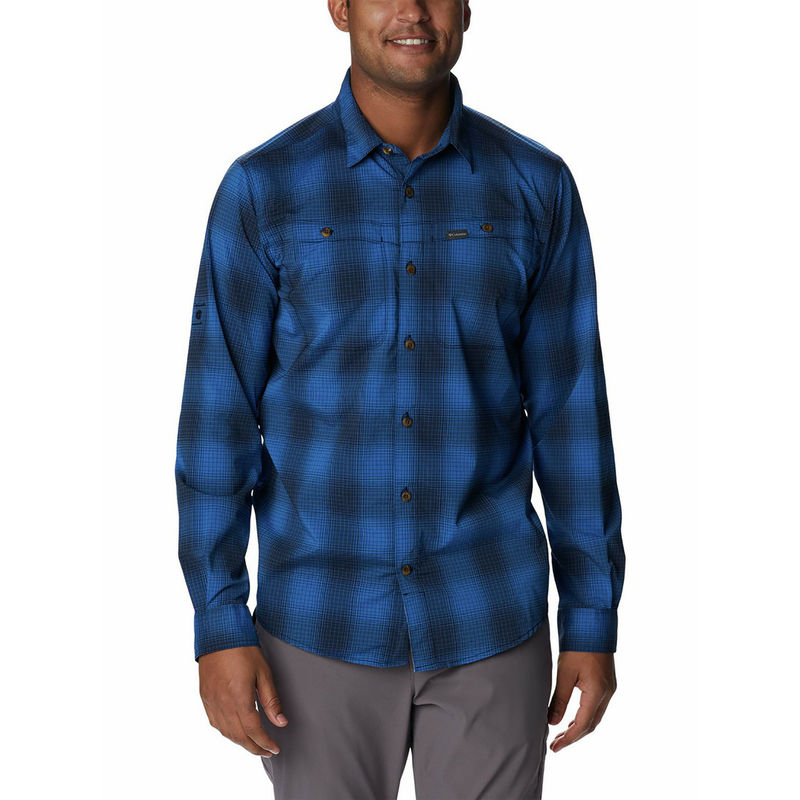 Columbia Mens Blue Omni-Shield Newton Ridge II Plaid Long Sleeve Shirt (S)