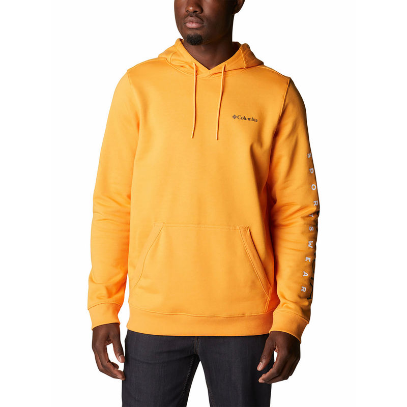 Columbia Mens Orange Blended Fabric Full Sleeve Csc Basic Logo Hoodie Sweatshirt (M)