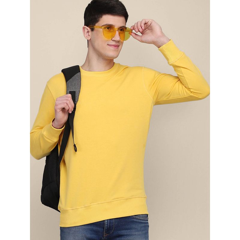 Free Authority Men Yellow Coloured Solid Pullover Sweatshirt (L) (L)