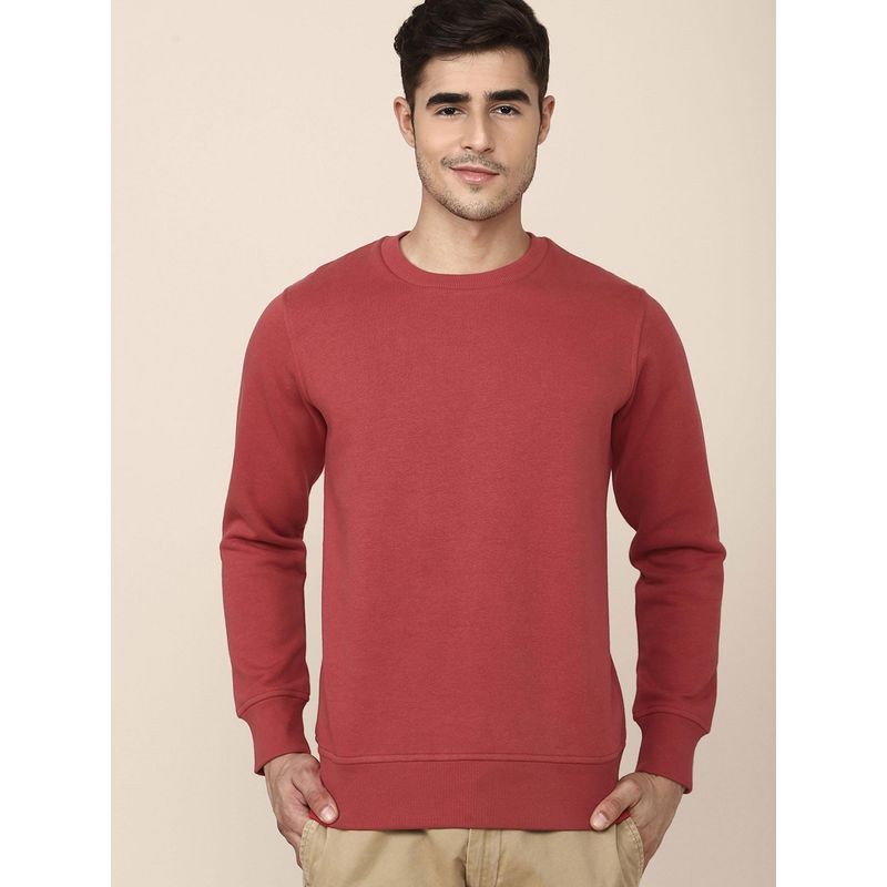 Free Authority Men Red Coloured Solid Pullover Sweatshirt (S) (S)