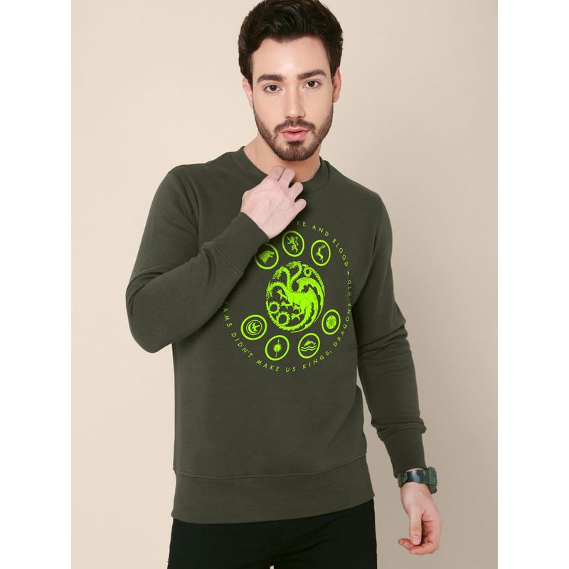 Free Authority Young Men House of Dragon Printed Olive Sweatshirt (S)