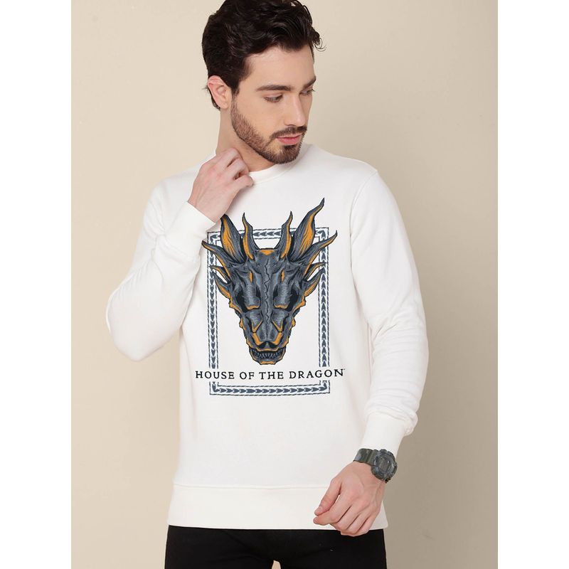 Free Authority Young Men House of Dragon Printed Off White Sweatshirt (L)