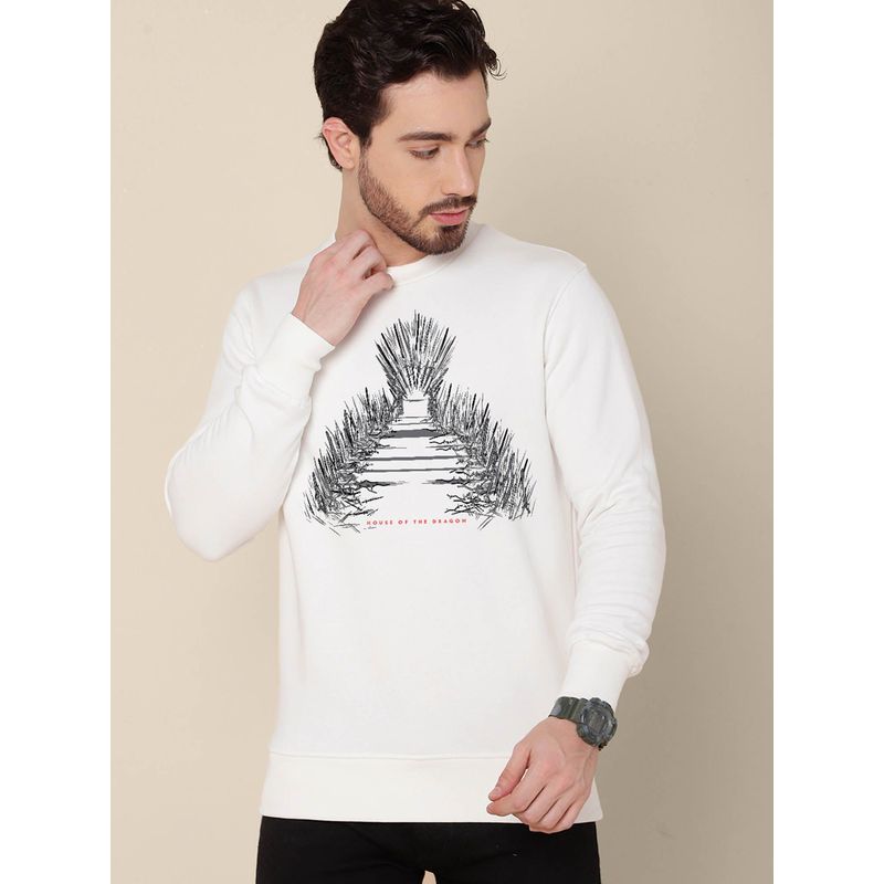 Free Authority Young Men House of Dragon Printed Off White Sweatshirt (L)