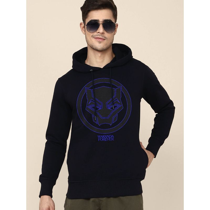 Free Authority Young Men Black Panther Printed Blue Hoodie (M)