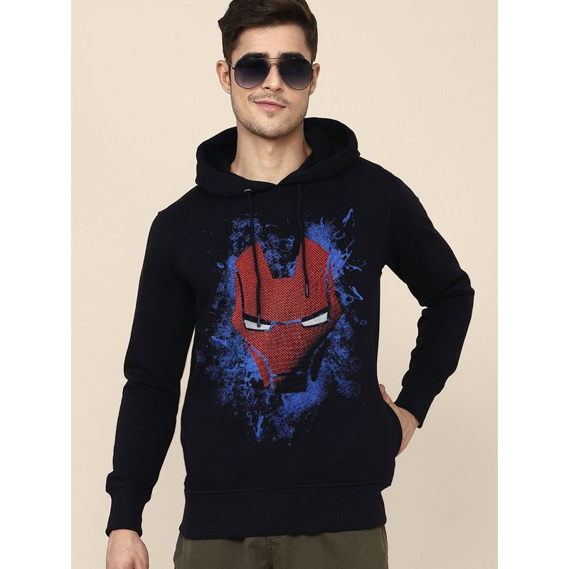 Free Authority Young Men Iron Man Printed Blue Hoodie (M)
