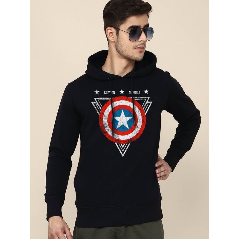 Free Authority Young Men Captain America Printed Blue Hoodie (M)
