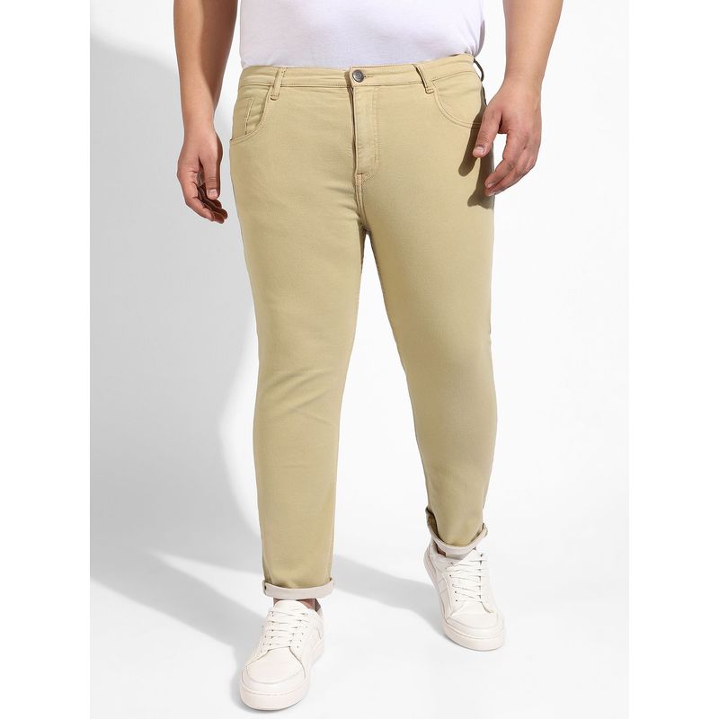 Instafab Plus Mens Regular Fit Denim Jeans Color Beige (38)