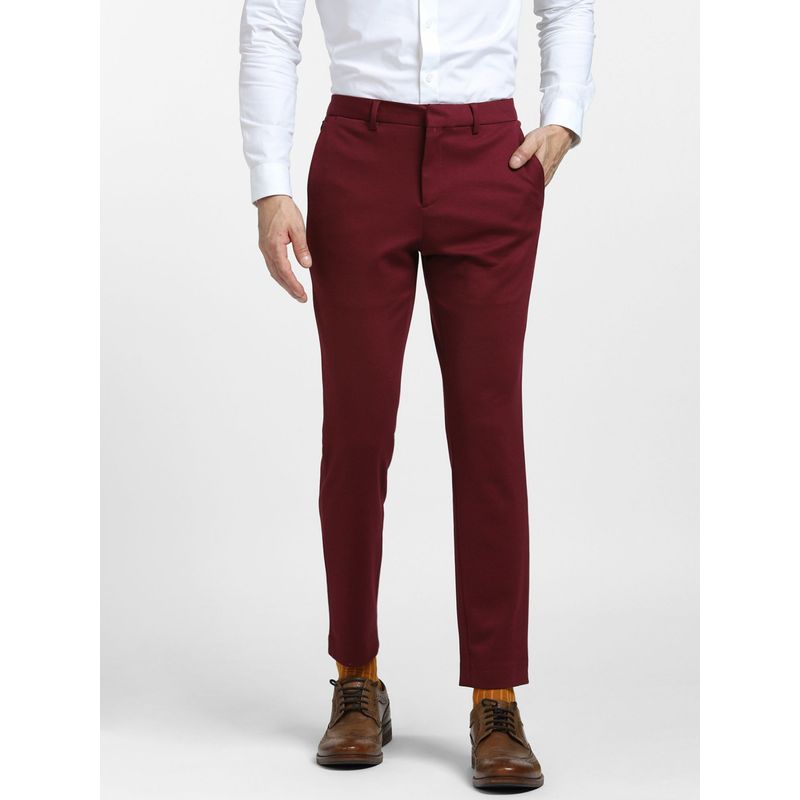 Jack & Jones Maroon Mid Rise Suit Set Trousers -46
