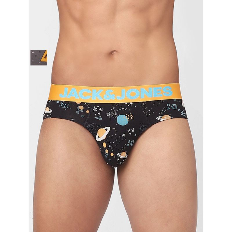Jack & Jones Grey &amp; Black Graphic Print Briefs - Pack of 2 (S)