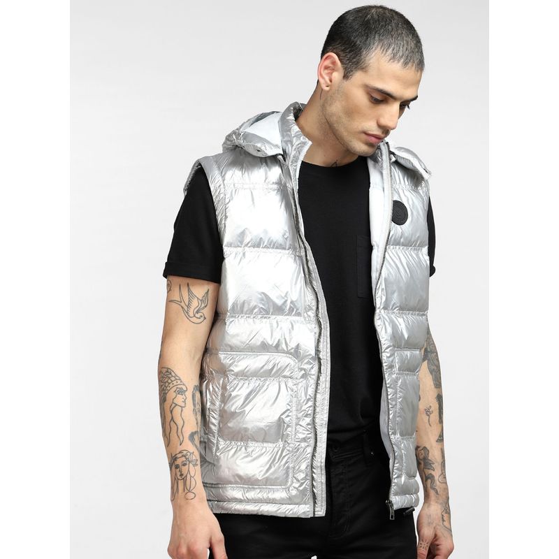 Jack & Jones Silver Hooded Puffer Vest (S)