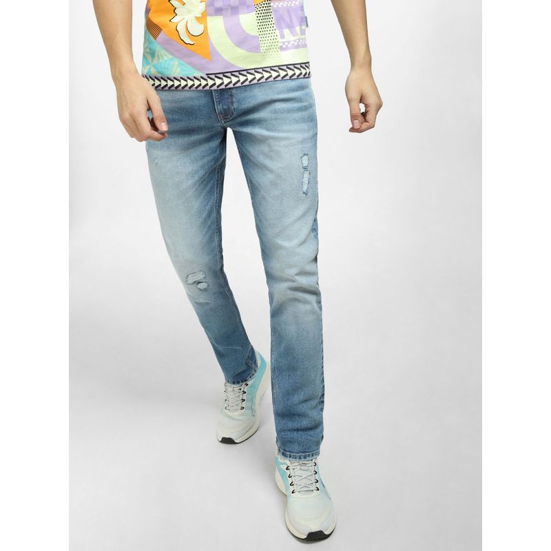 Jack & Jones Light Blue Low Rise Distressed Glenn Slim Fit Jeans -36