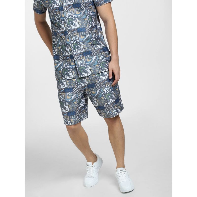 Jack & Jones Blue Mid Rise Printed Co-ord Shorts (S)