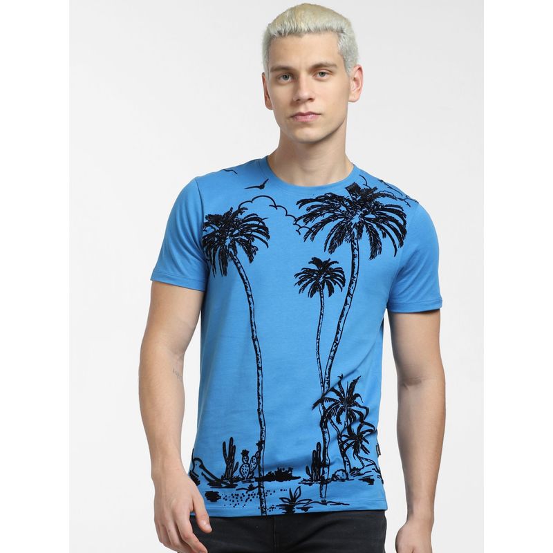 Jack & Jones Blue Tropical Print Crew Neck T-shirt (S)