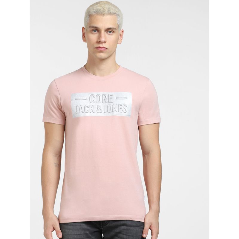 Jack & Jones Light Pink Logo Print Crew Neck T-shirt (S)