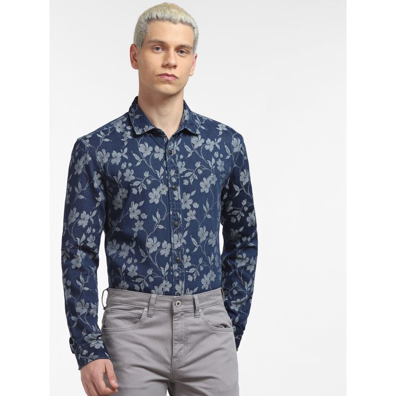 Jack & Jones Dark Blue Floral Denim Shirt (S)