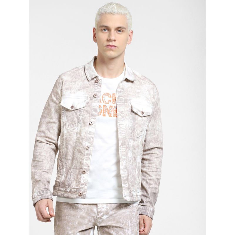 Jack & Jones Beige Printed Co-ord Denim Jacket (M)