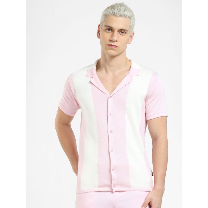 Jack & Jones Pink Striped Knit Polo T-shirt (XL)