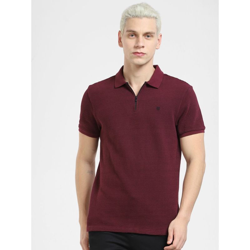 Jack & Jones Burgundy Zip-Up Polo T-shirt (S)