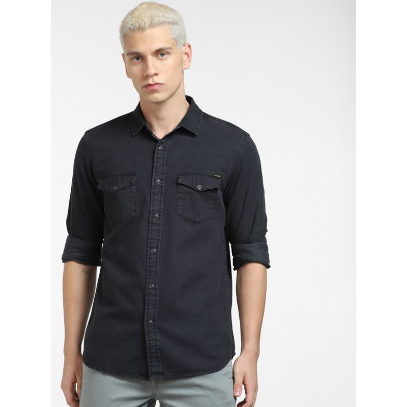 Jack & Jones Black Denim Full Sleeves Shirt (2XL)