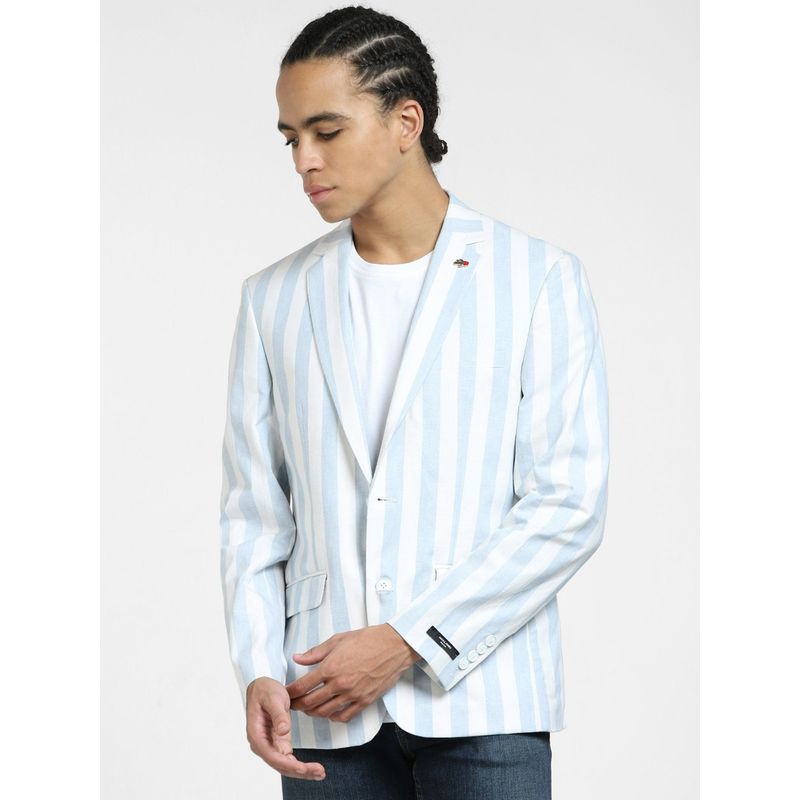Jack & Jones Blue Striped Linen Blazer -46