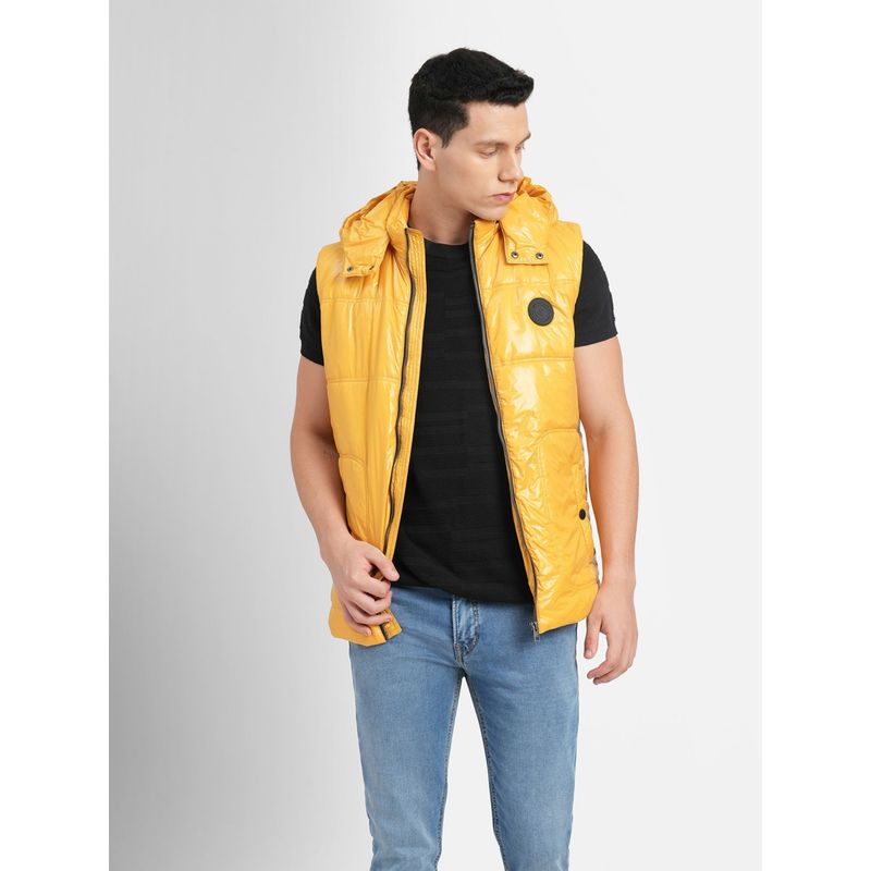 Jack & Jones Yellow Hooded Puffer Vest Jacket (S)