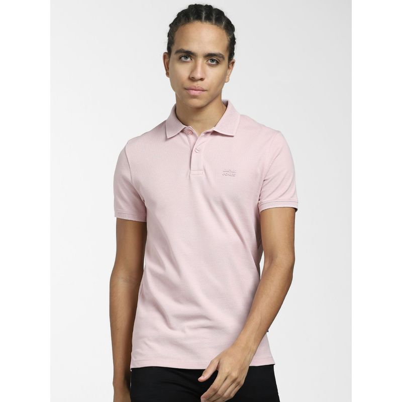Jack & Jones Light Pink Logo Print Polo Neck T-Shirt (S)