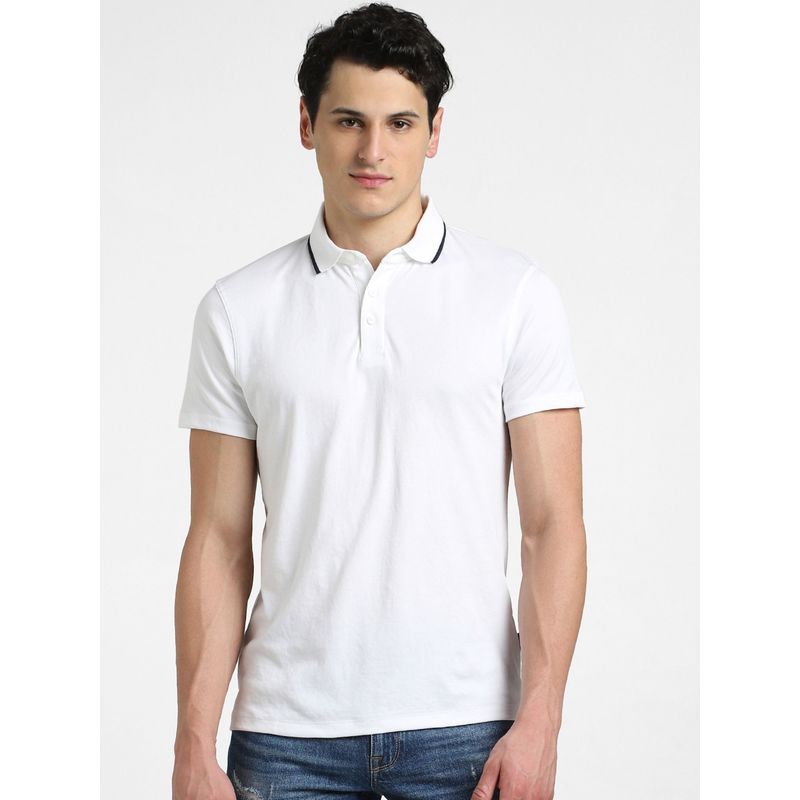 Jack & Jones Men Solid White Polo T-Shirt (M)