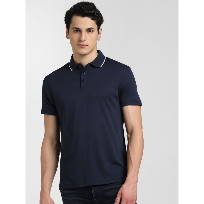 Jack & Jones Men Solid Navy Blue Polo T-Shirt (L)