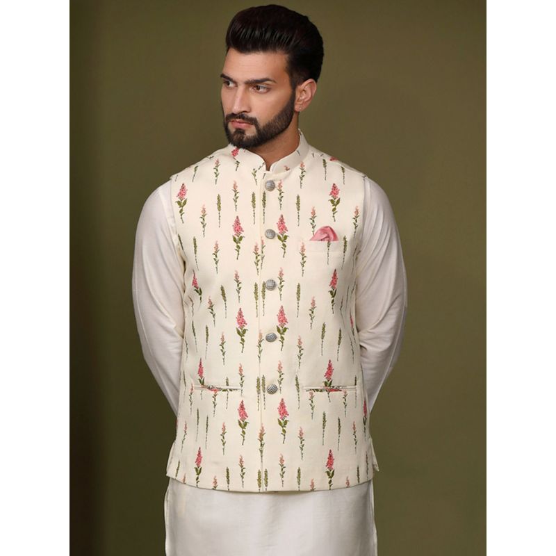 KISAH Mens White Nehru Jacket (M)