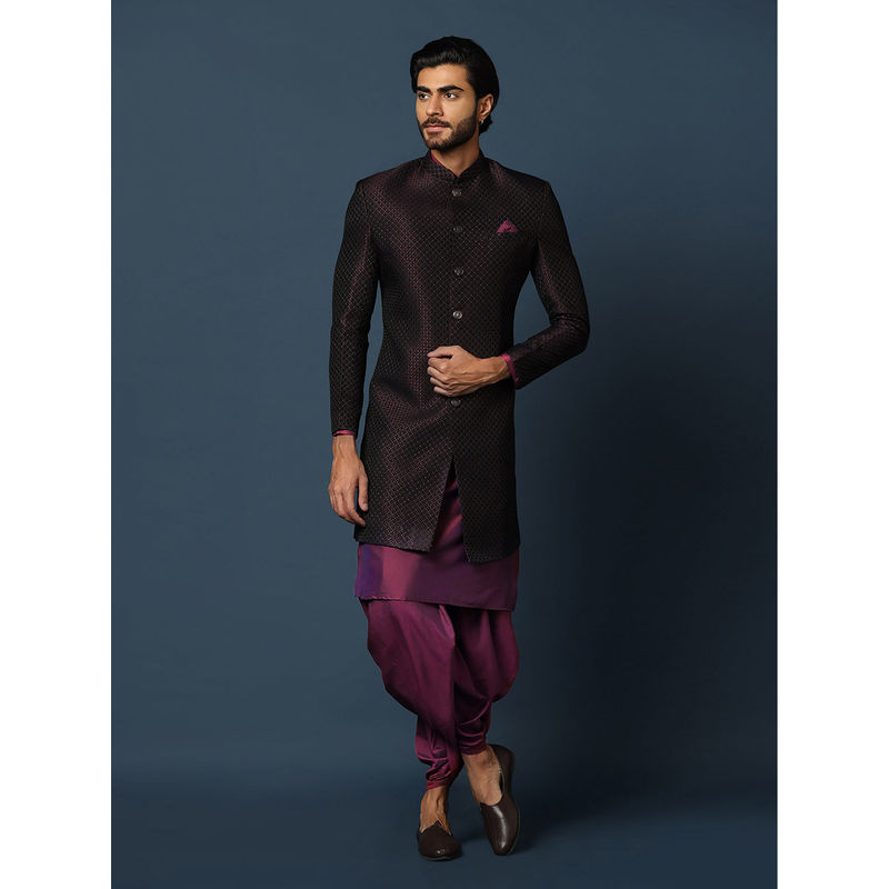 KISAH Men Purple Kurta Sherwani Dhoti (Set of 3) (44)
