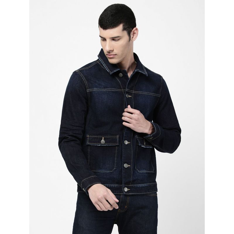Lee Men Indigo Solid Jacket (Regular) (XL)
