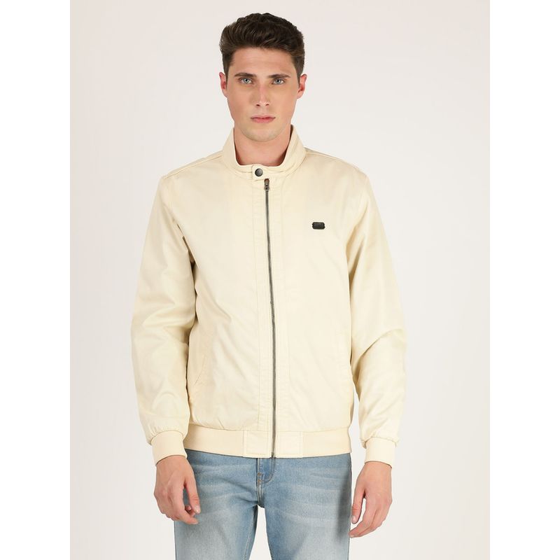 Lee Men Cream Solid Jacket (Regular) (L)