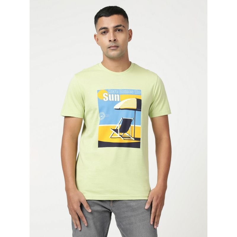Lee Men Graphic Print Green Crew Neck T-Shirt (Slim) (S)