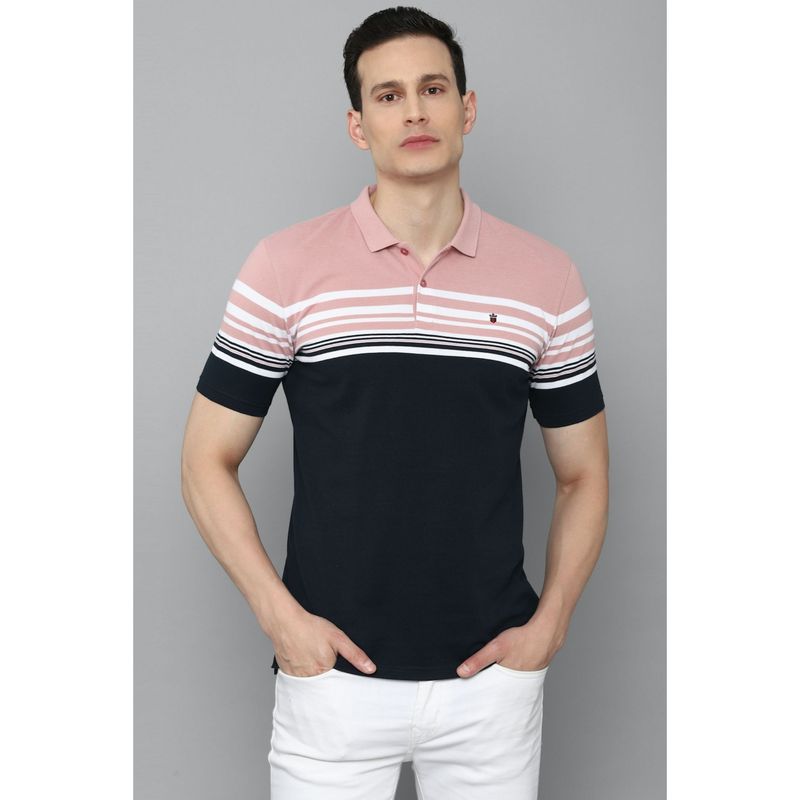 Louis Philippe Sport Men's Color block Polo Tshirt with Stripes (S)