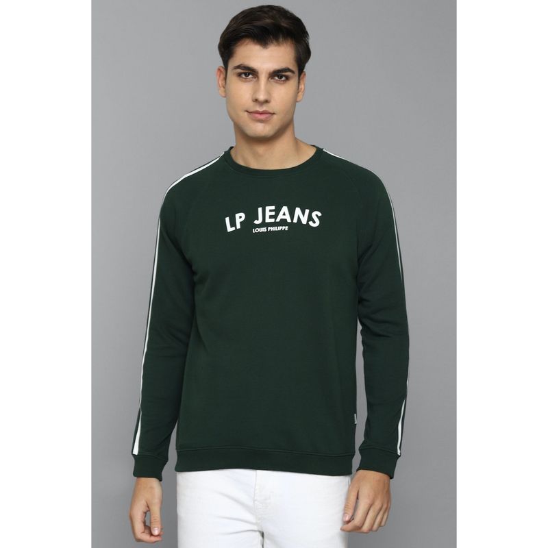 Louis Philippe Men Printed Green Sweatshirt (S)