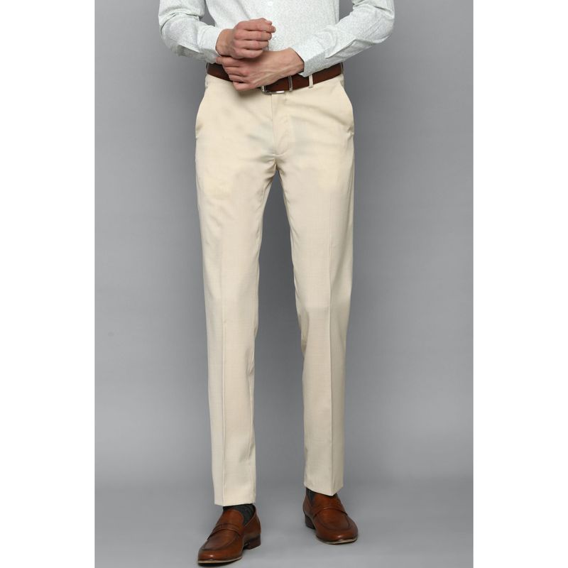 Louis Philippe Men Cream Slim Fit Solid Flat Front Formal Trousers (36)