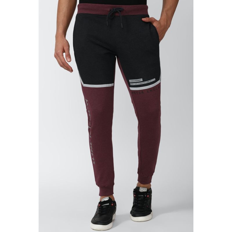 Peter England Men Maroon Print Casual Track Pants (S)