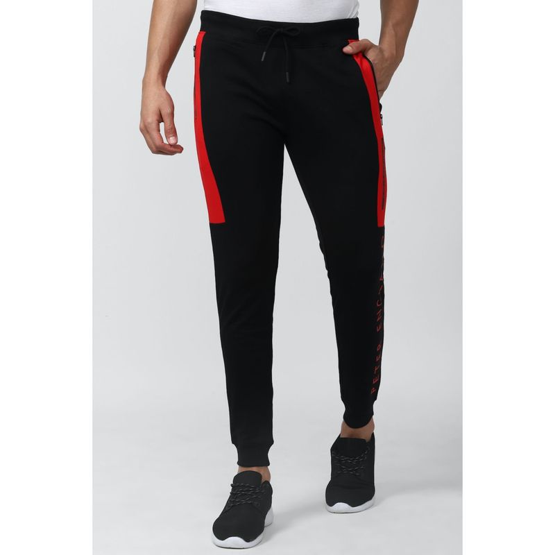 Peter England Men Black Graphic Print Casual Track Pants (L)