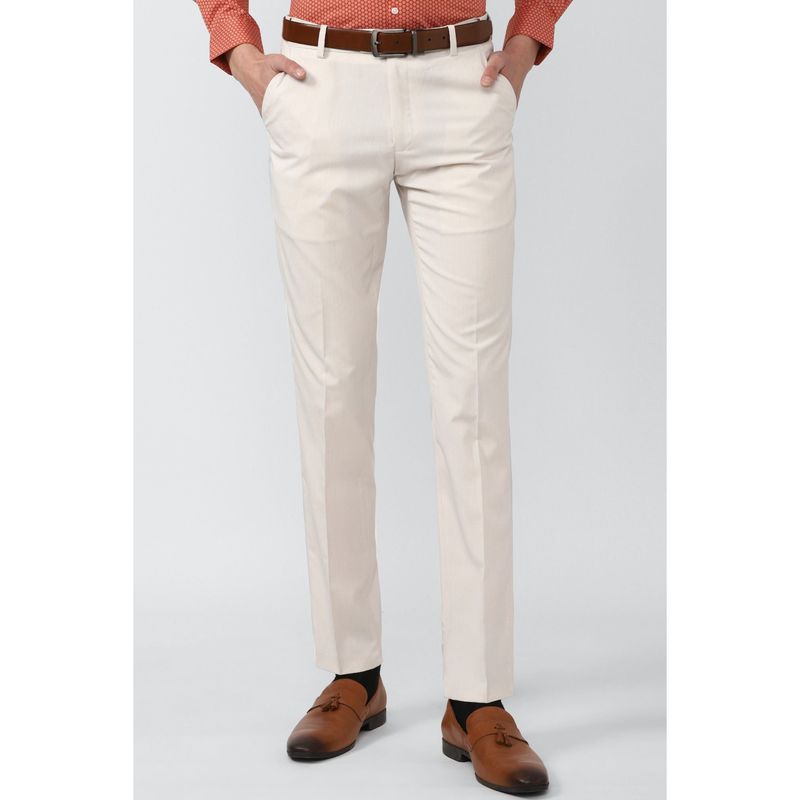Peter England Men Cream Solid Slim Fit Formal Trousers (32)