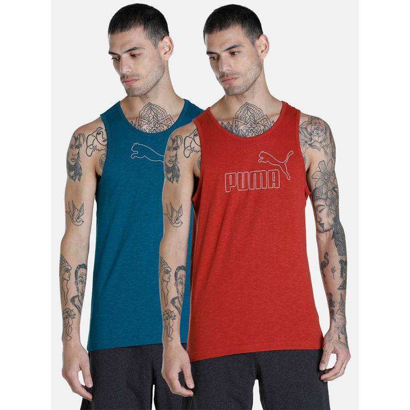 Puma Slub Mens Red and Blue Tank Top (Pack of 2) (M)