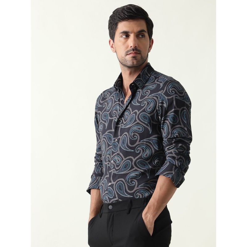 RARE RABBIT Baxon Black Casual Shirts (L)