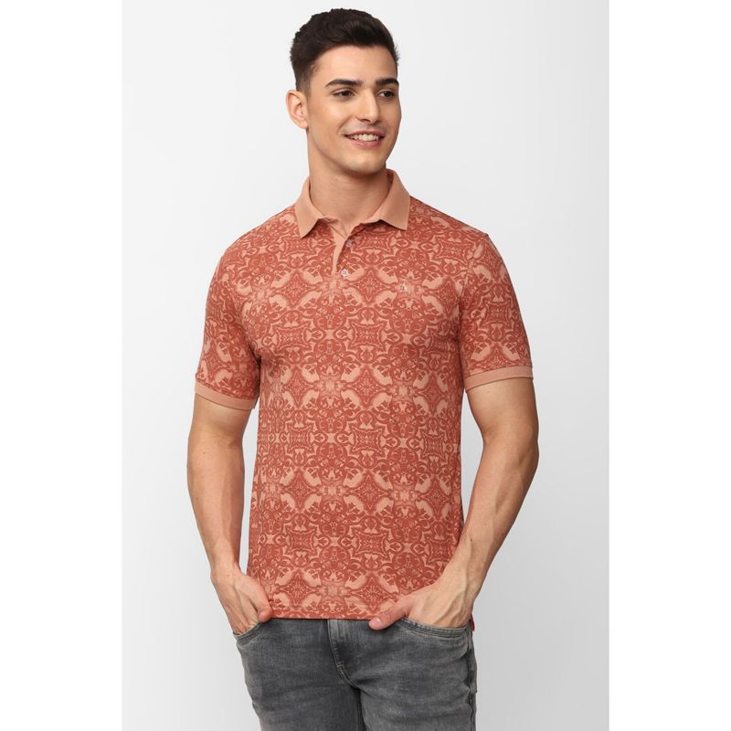 Simon Carter Men Printed Peach Polo T-Shirt (S)