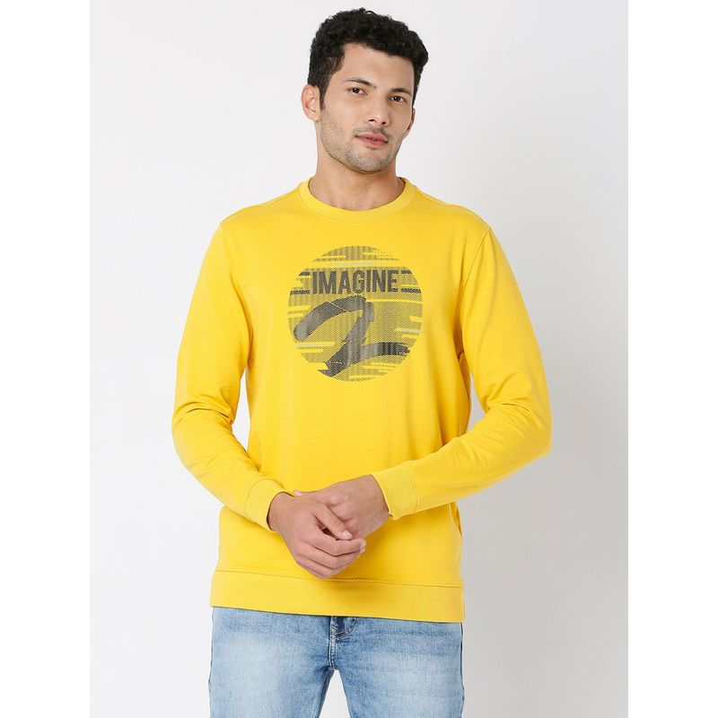 Spykar Yellow Cotton Full Sleeve Round Neck Sweatshirt for Men (L)