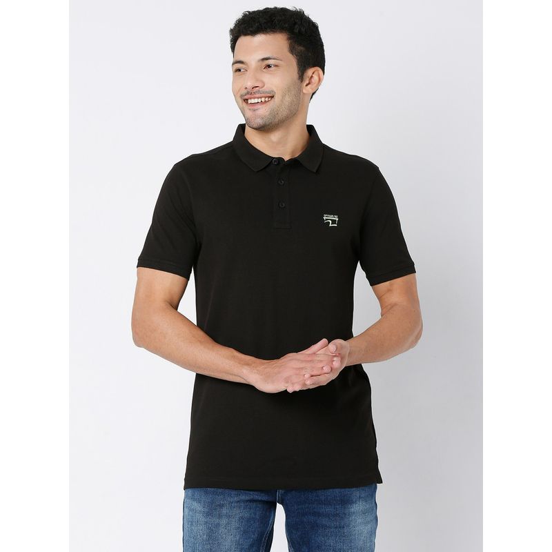 Spykar Black Cotton Half Sleeve Plain Casual T-Shirt for Men (XL)
