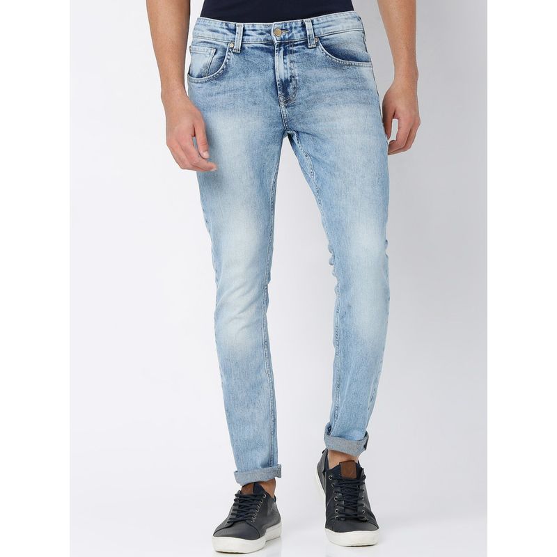 Spykar Light Blue Cotton Slim Fit Narrow Length Jeans for Men (Skinny) (38)