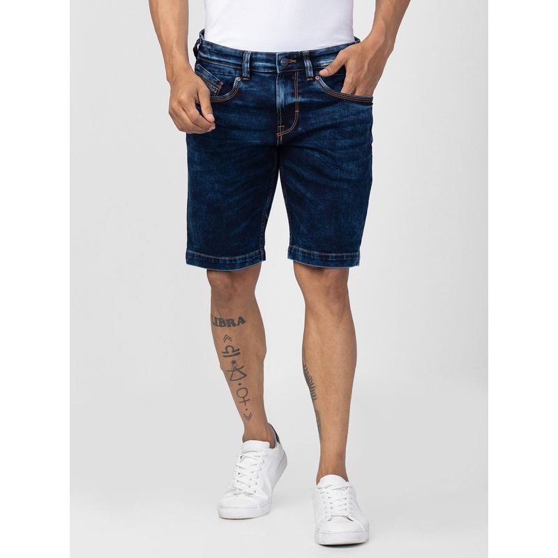 Spykar Dark Blue Cotton Blend Shorts for Men (28)