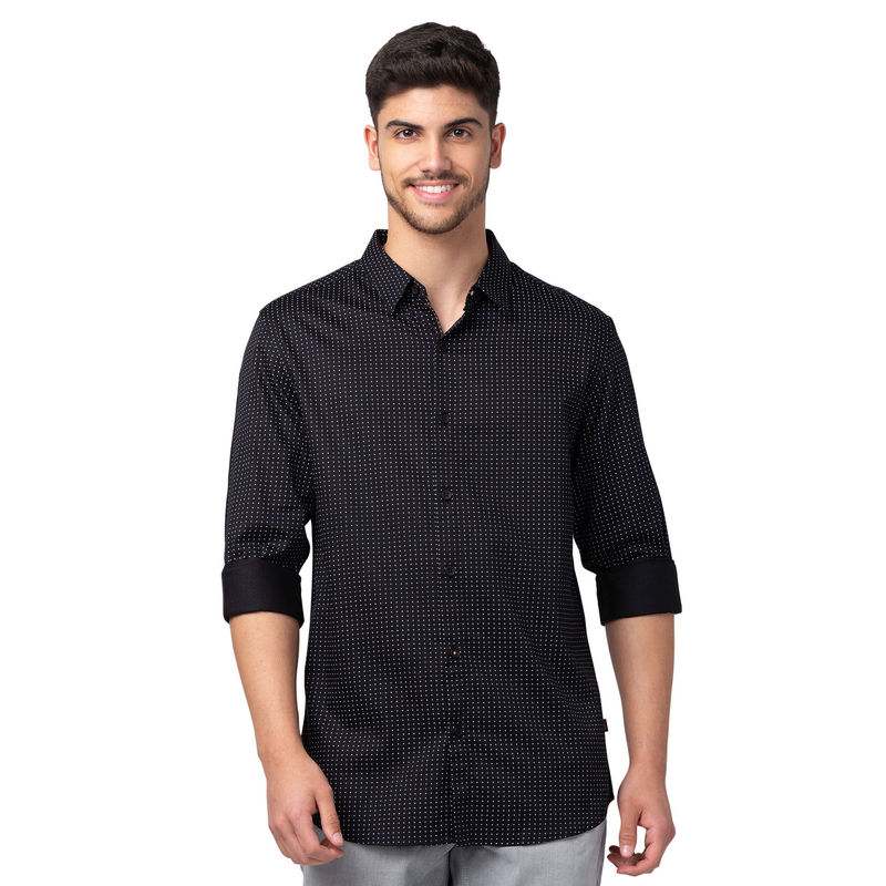 Spykar Black Full Sleeves Satin Shirt for Men (M)