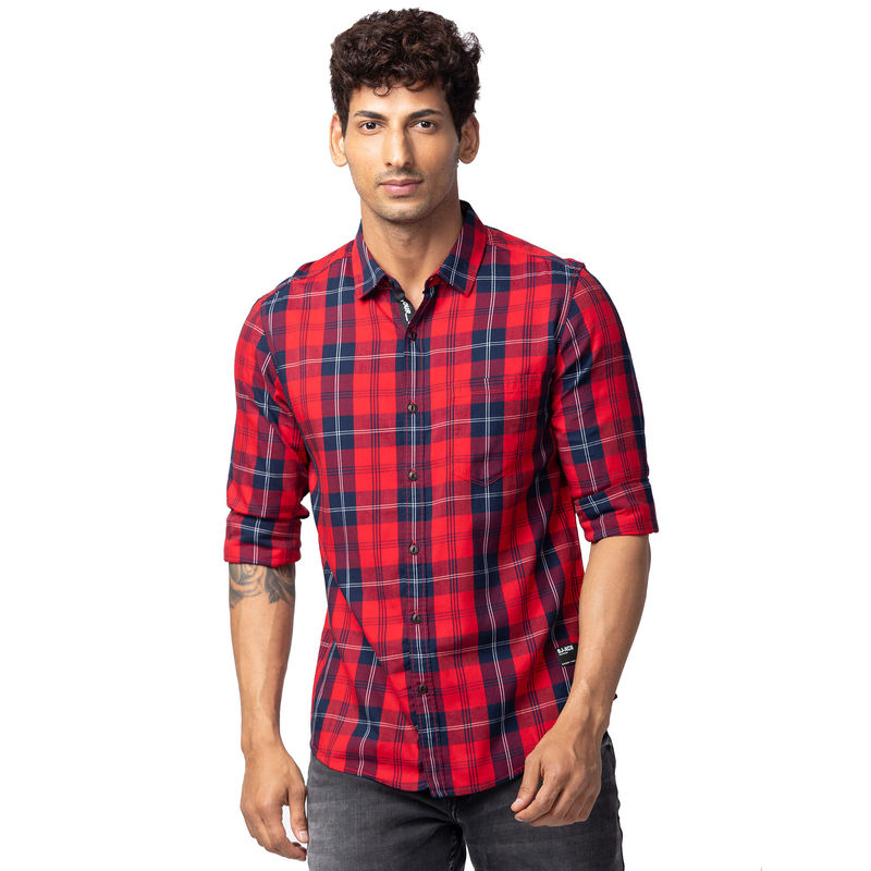 Spykar Red Full Sleeves Cotton Bamboo Shirt for Men (3XL)
