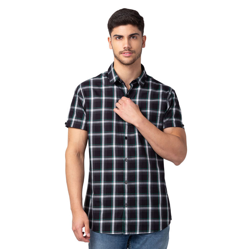 Spykar Black Half Sleeves Twill Shirt for Men (4XL)