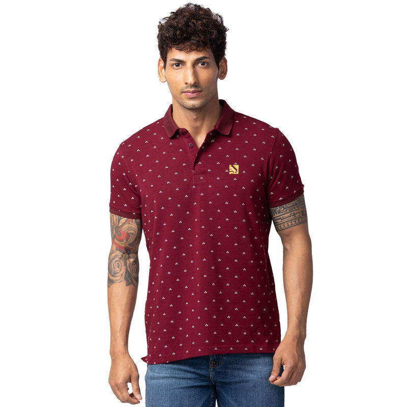 Spykar Maroon Polo Collar Half Sleeves Blended T-Shirt for Men (S)